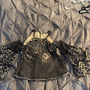 VENUS Black and White Lace Top